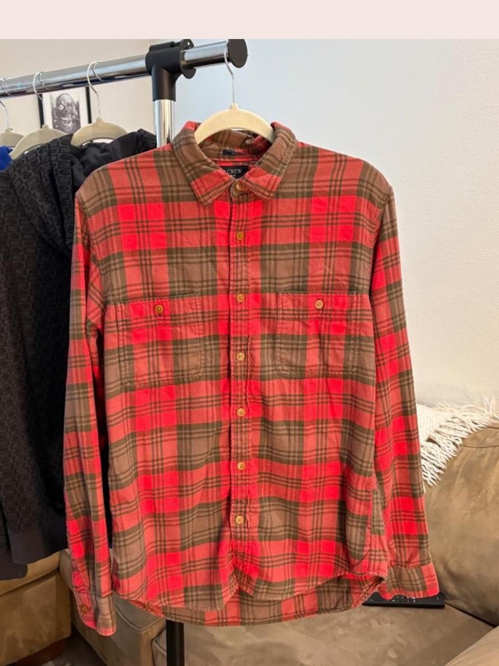 J. Crew Men’s Red and Brown Plaid Button-Down Shirt